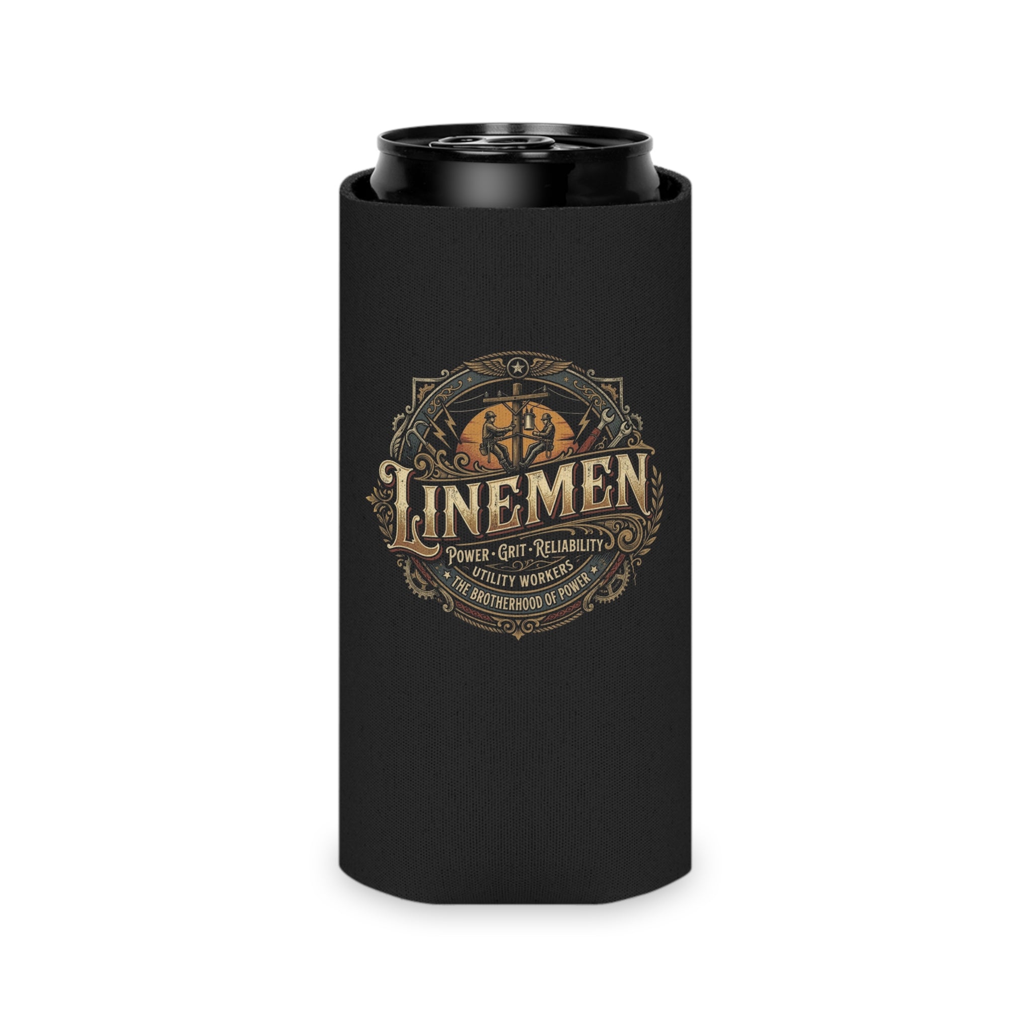Linemen Vintage Emblem Can Cooler (Power • Grit • Reliability) - DCA0292