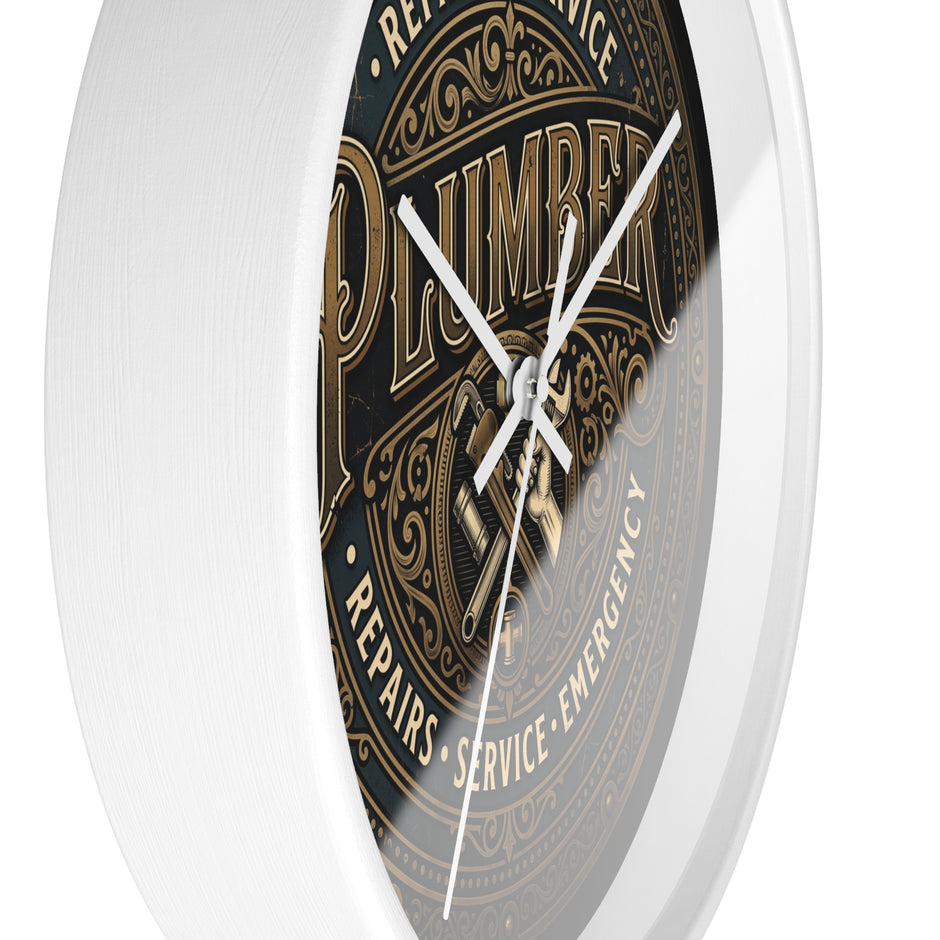 Plumber Vintage Emblem Wall Clock — Repairs • Service • Emergency - DCA0398