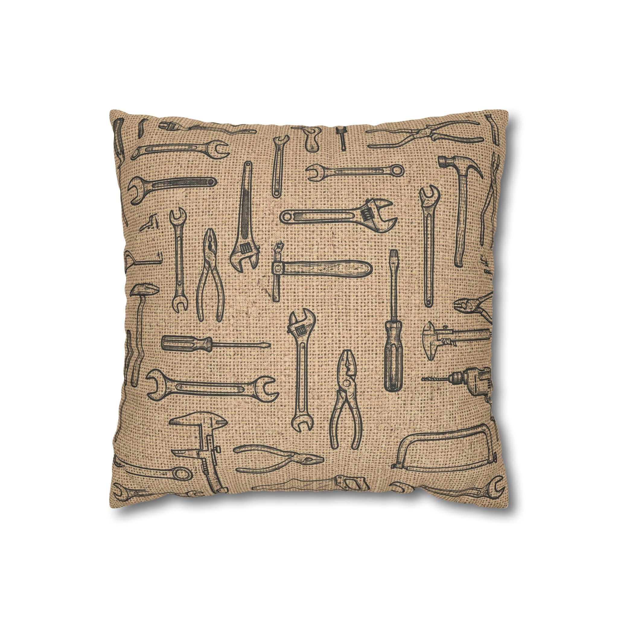Tool Pattern Pillowcase — Rustic Mechanic Workshop Square Throw Pillow