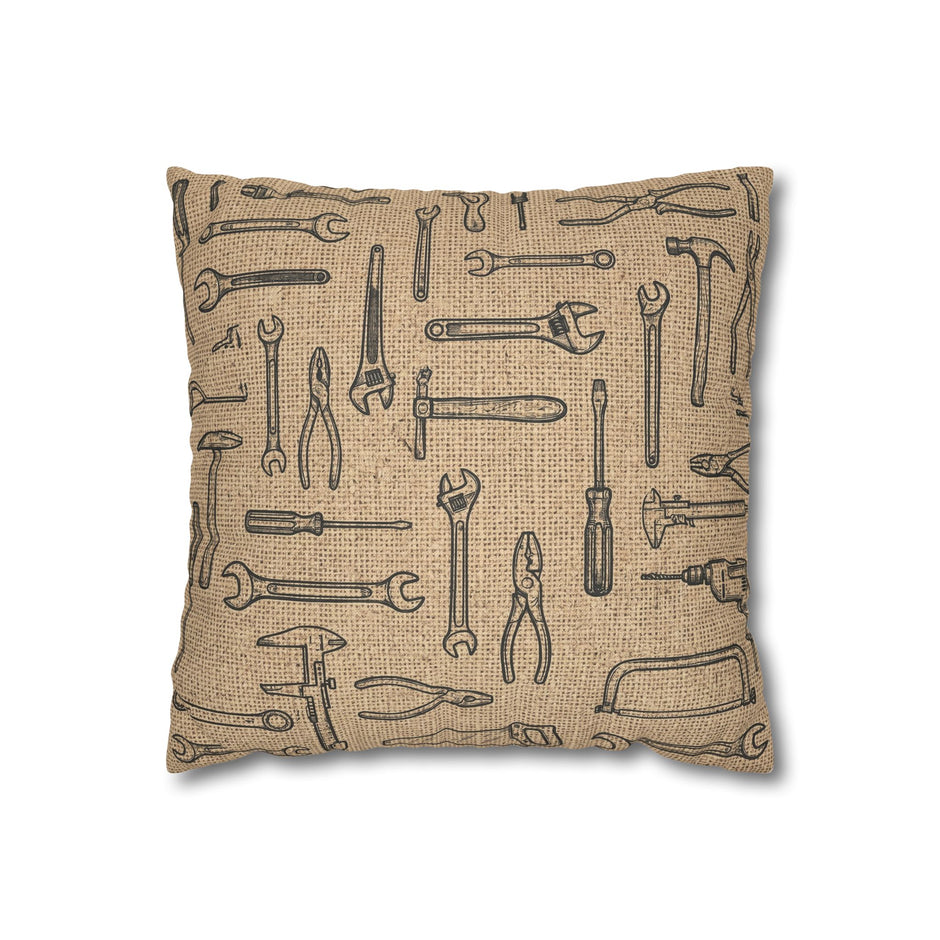 Tool Pattern Pillowcase — Rustic Mechanic Workshop Square Throw Pillow