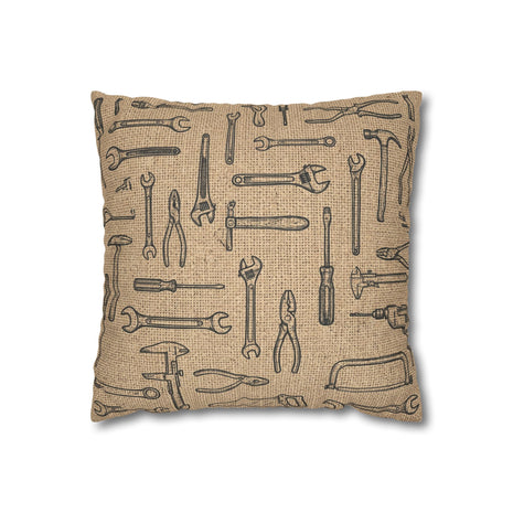 Tool Pattern Pillowcase — Rustic Mechanic Workshop Square Throw Pillow