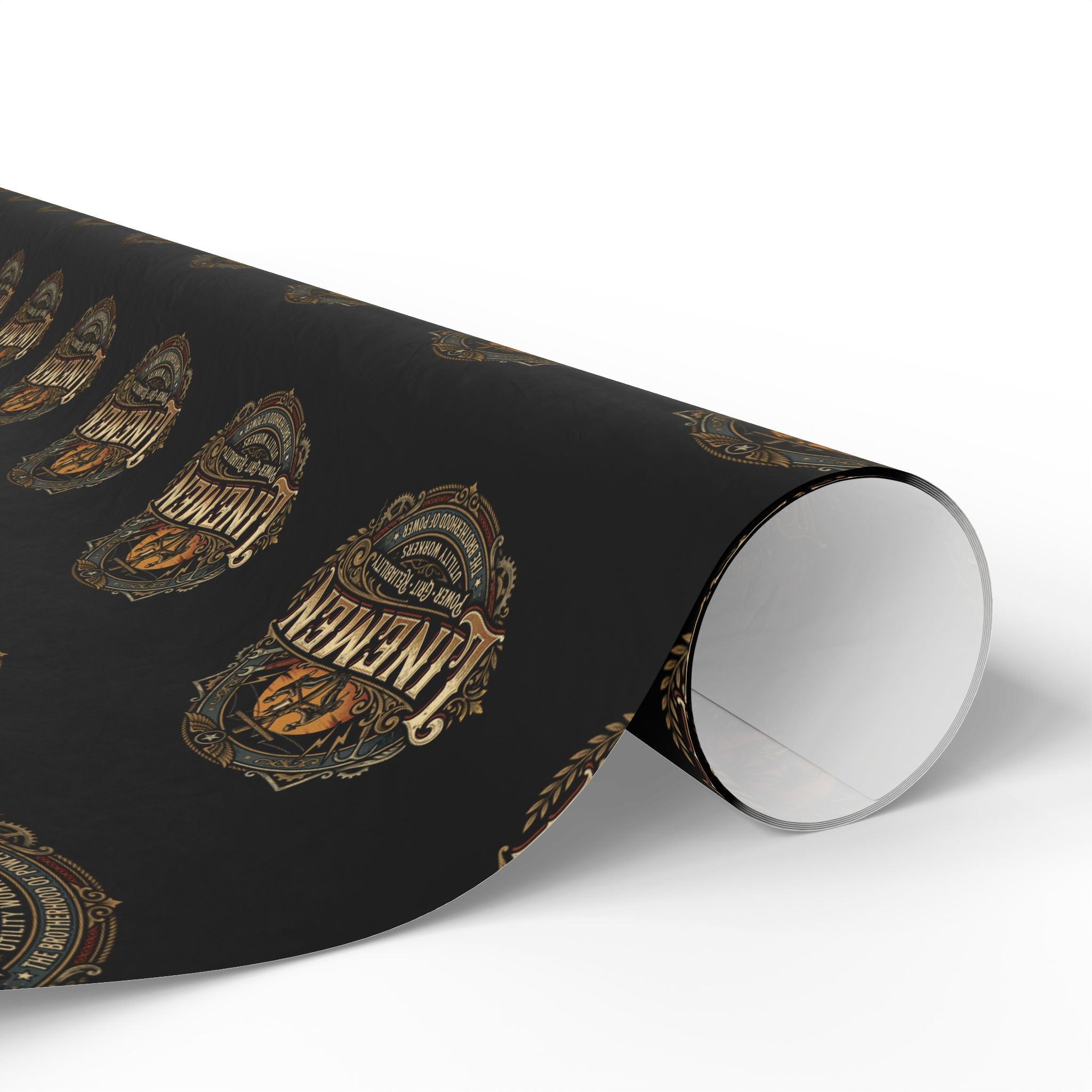 Linemen Wrapping Paper Roll — Vintage 'Legend' Emblem Pattern on Black (Gift Wrap)