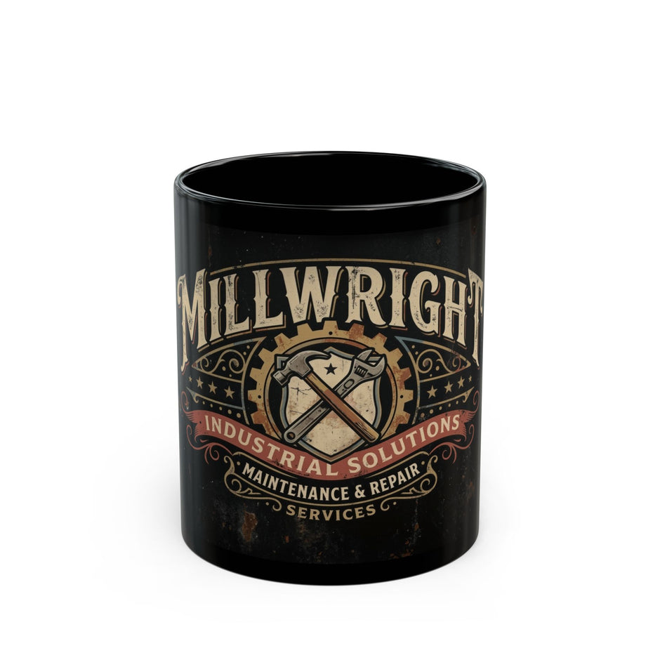Millwright Industrial Logo Black Coffee Mug – Maintenance & Repair Tool Emblem (11oz/15oz) - DCA0280