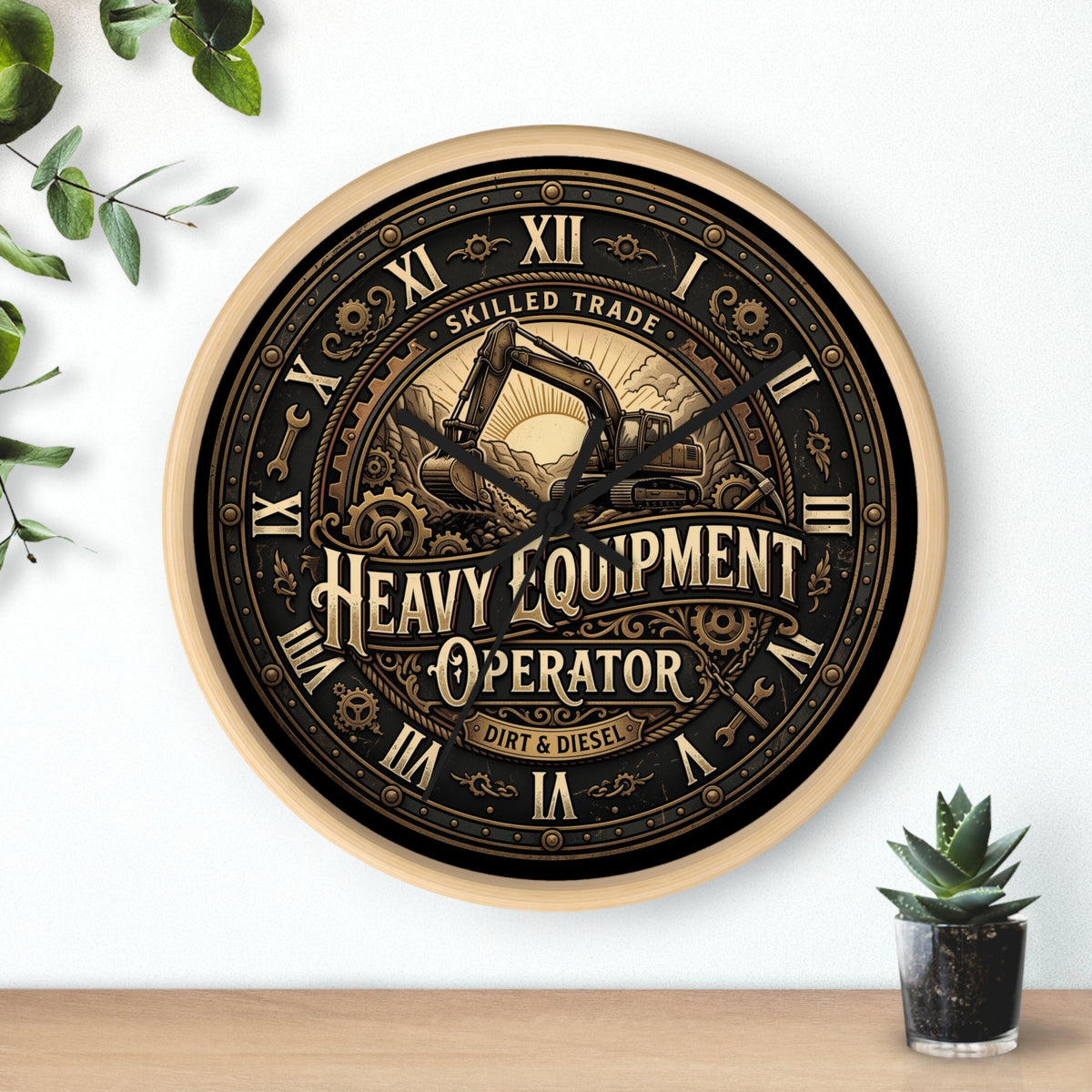 Heavy Equipment Operator Wall Clock — Vintage Excavator Garage & Workshop Decor - DCA0386