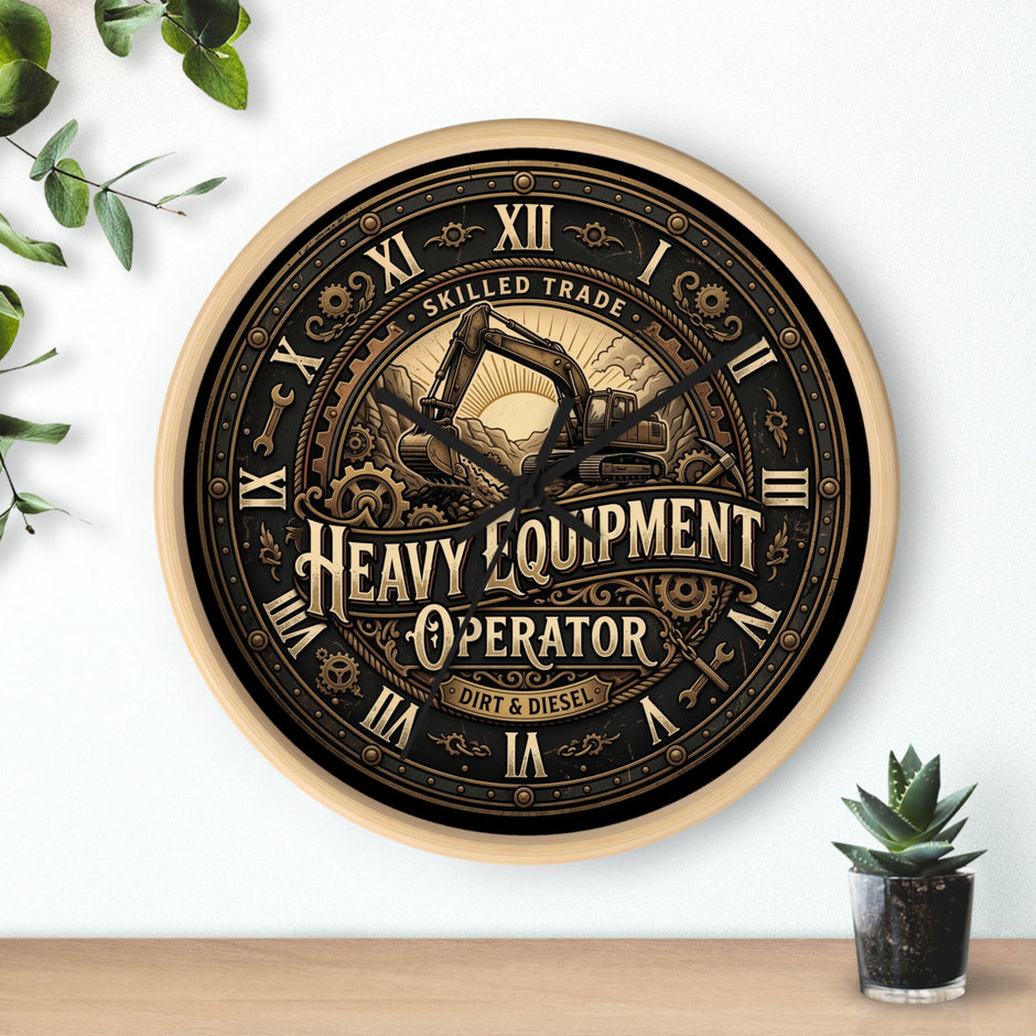 Heavy Equipment Operator Wall Clock — Vintage Excavator Garage & Workshop Decor - DCA0386