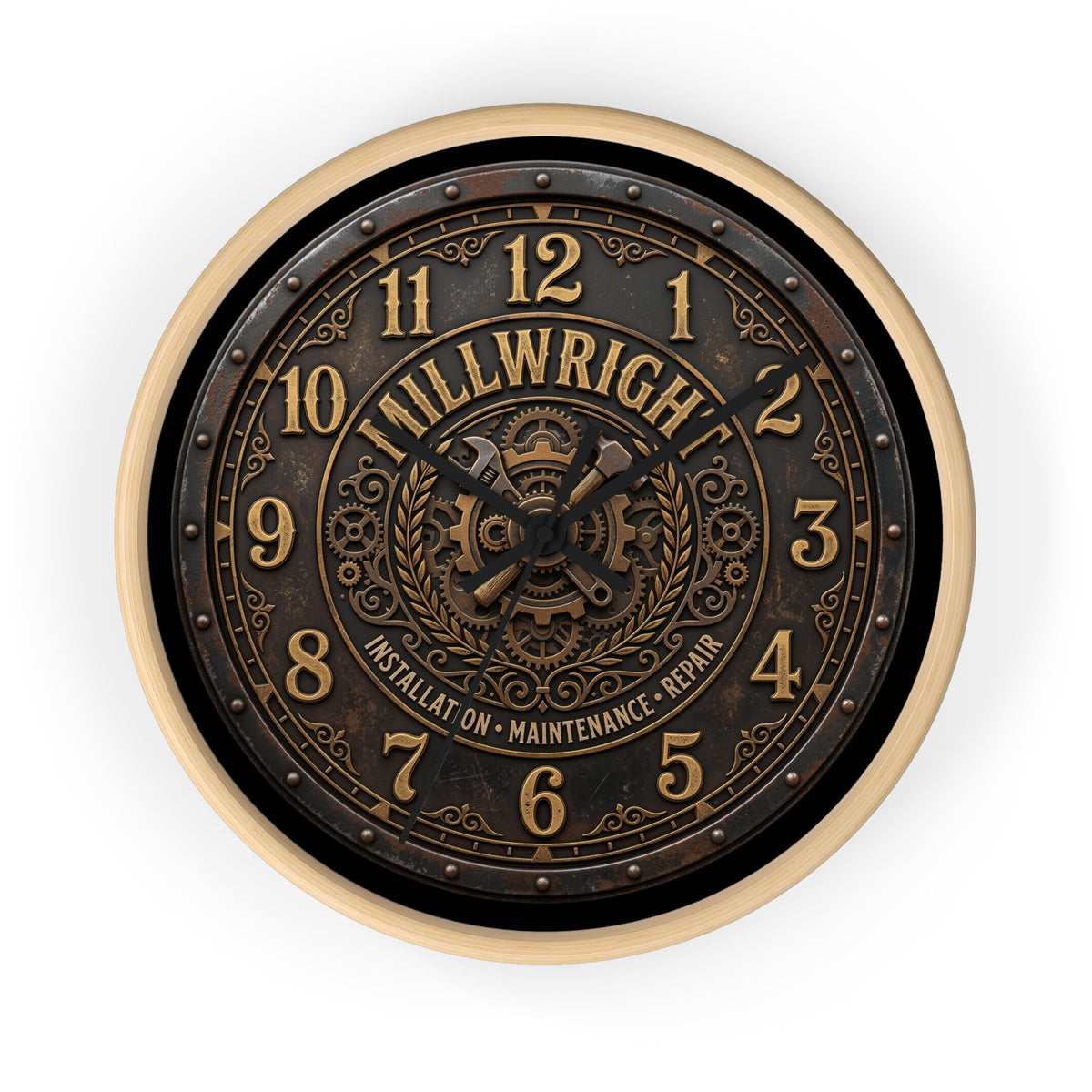 Millwright Vintage Industrial Wall Clock — Steampunk Workshop Decor - DCA0392