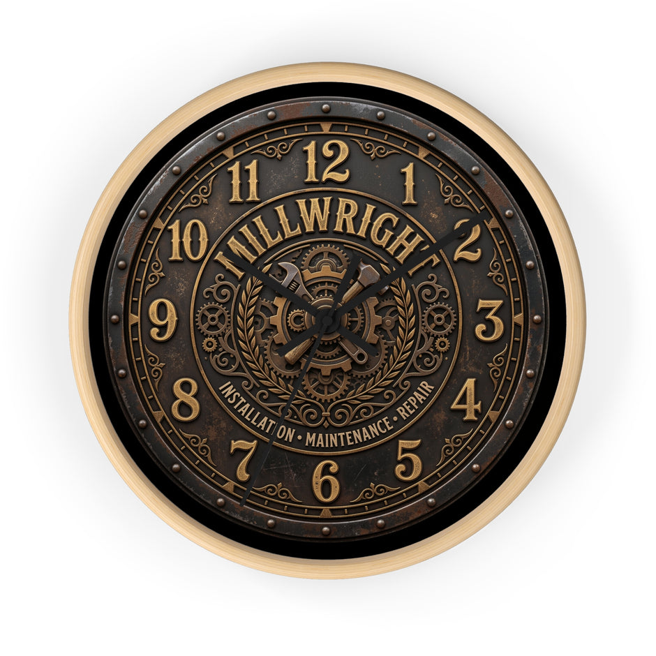 Millwright Vintage Industrial Wall Clock — Steampunk Workshop Decor - DCA0392
