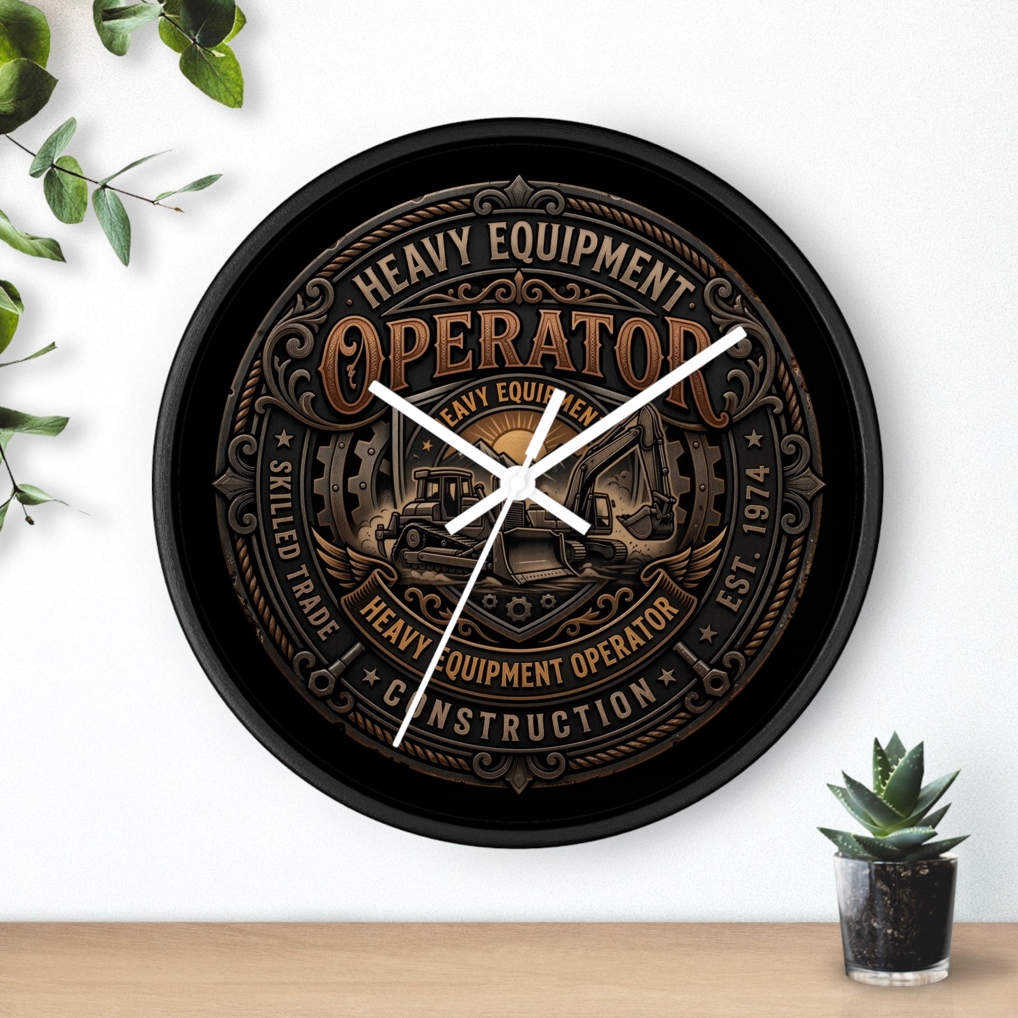 Heavy Equipment Operator Wall Clock — Construction Crew Vintage Badge Clock - DCA0386