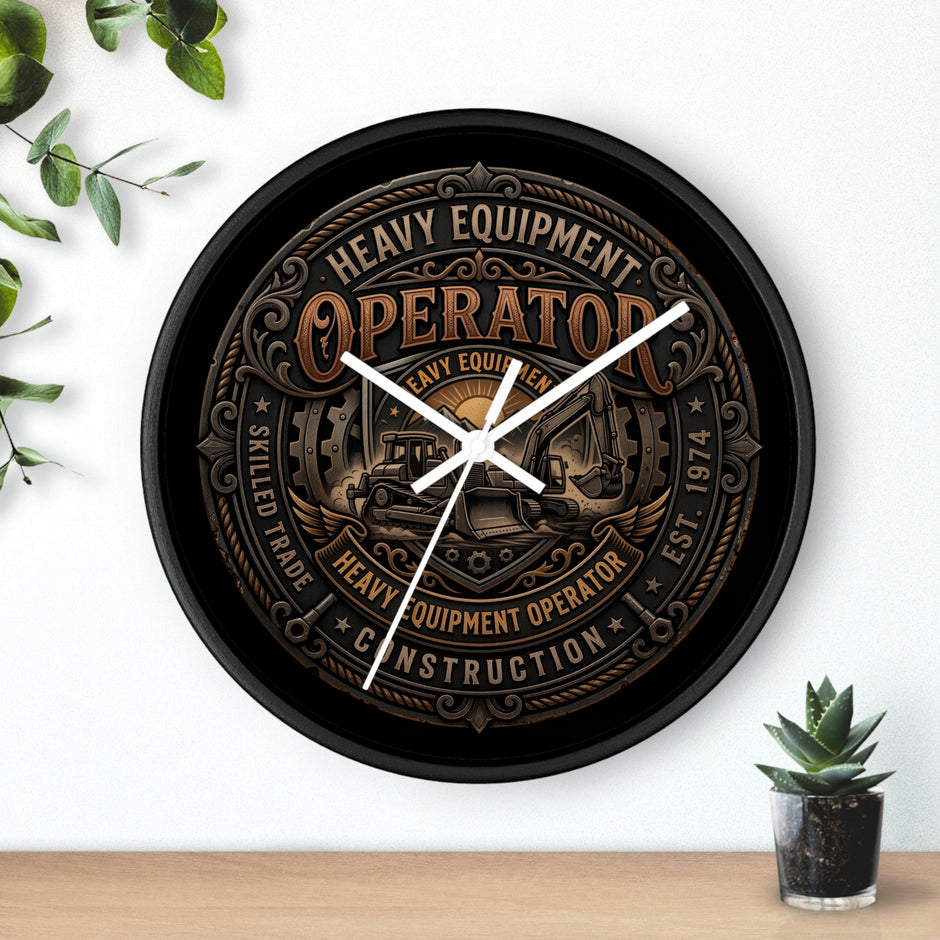 Heavy Equipment Operator Wall Clock — Construction Crew Vintage Badge Clock - DCA0386