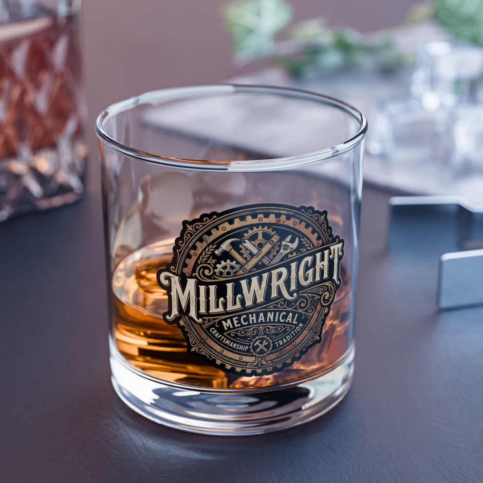 Millwright Mechanical Logo 10oz Rocks Glass - DCA0204