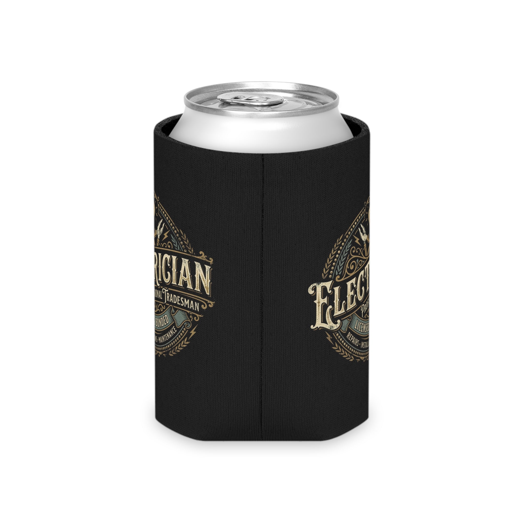 Electrician Can Cooler – Vintage Tradesman Logo Beverage Koozie - DCA0287
