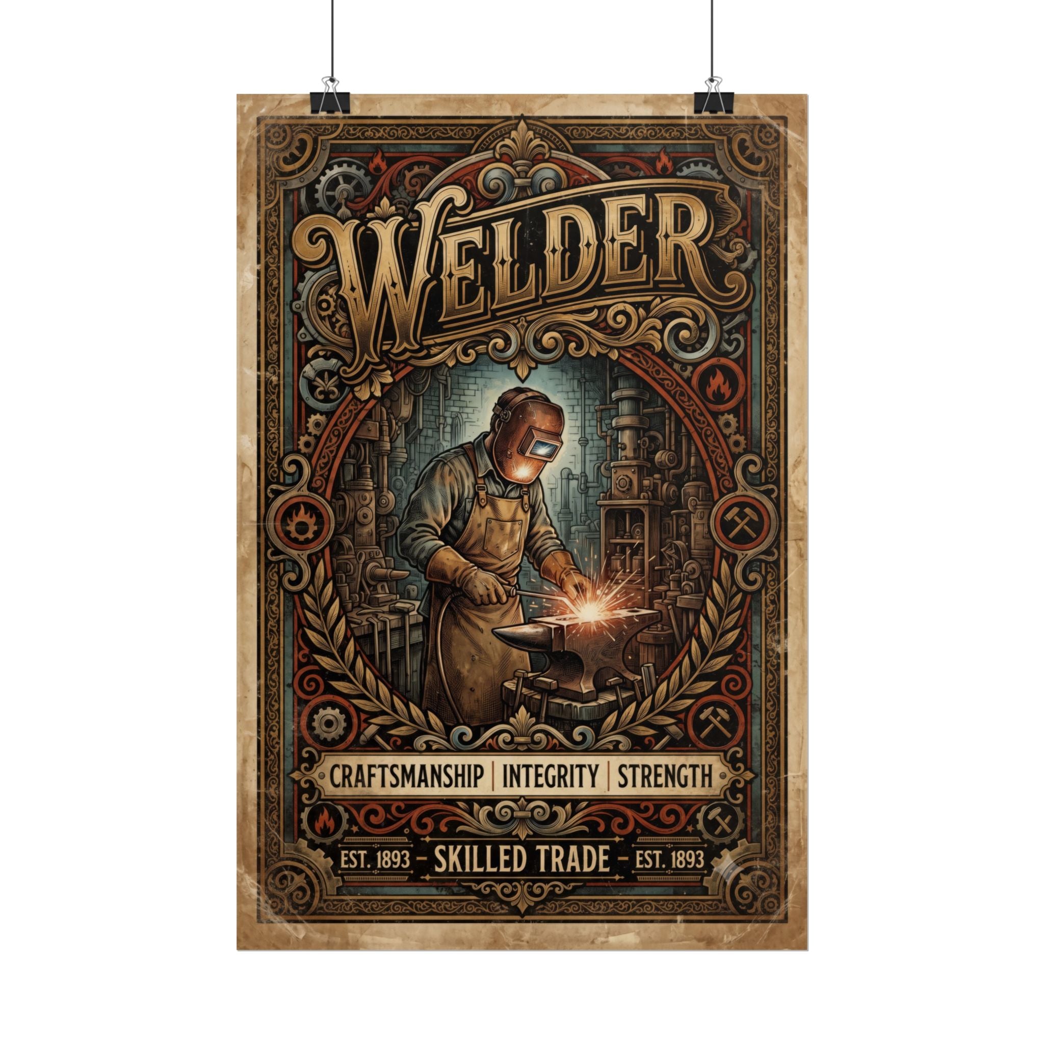 Welder Poster — Vintage Skilled Trade Wall Art: 