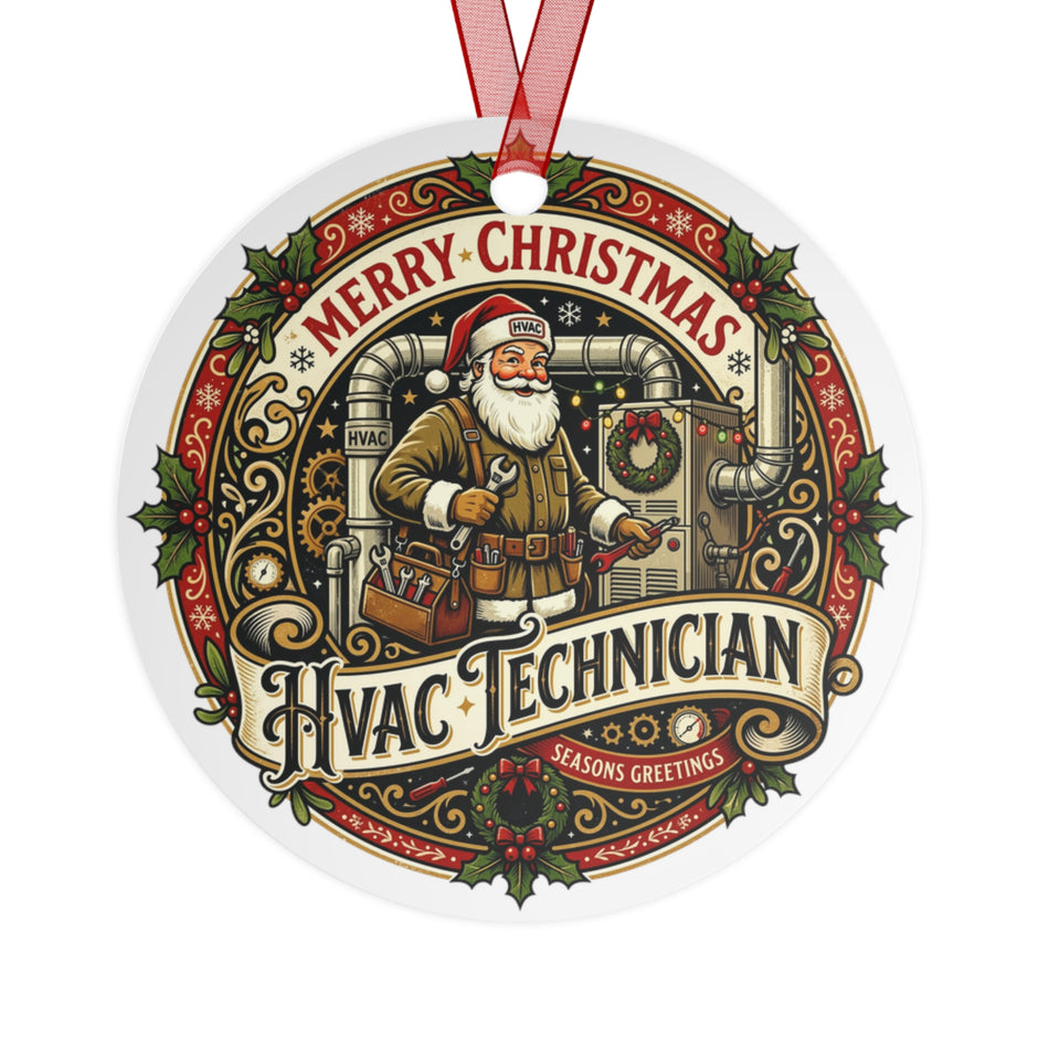 HVAC Technician Christmas Metal Ornament — Merry Christmas Santa HVAC Holiday Decoration - DCA0447