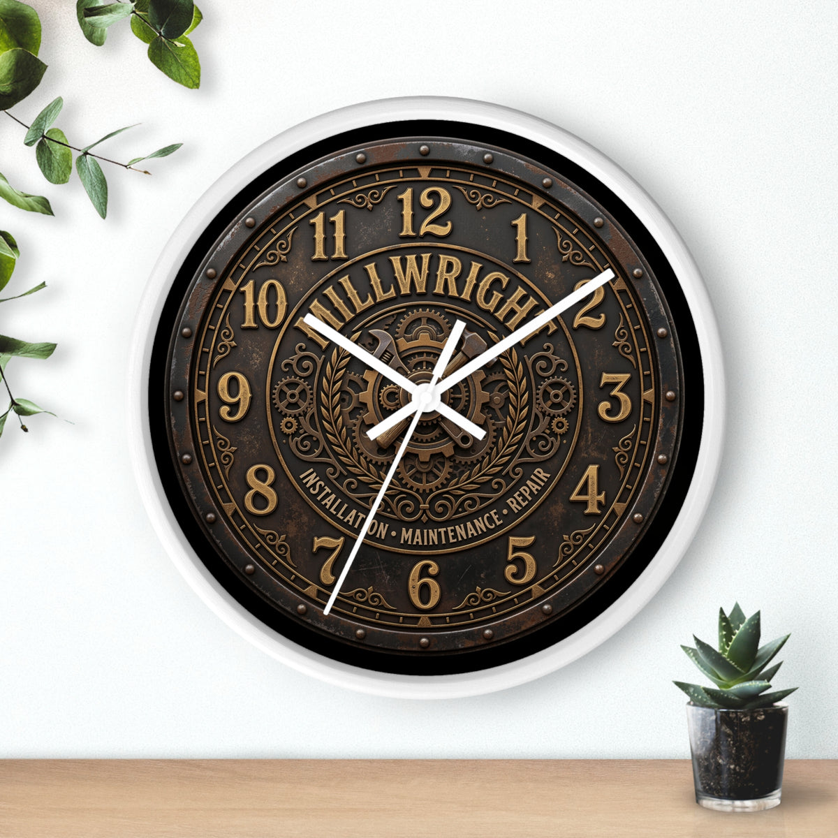Millwright Vintage Industrial Wall Clock — Steampunk Workshop Decor - DCA0392