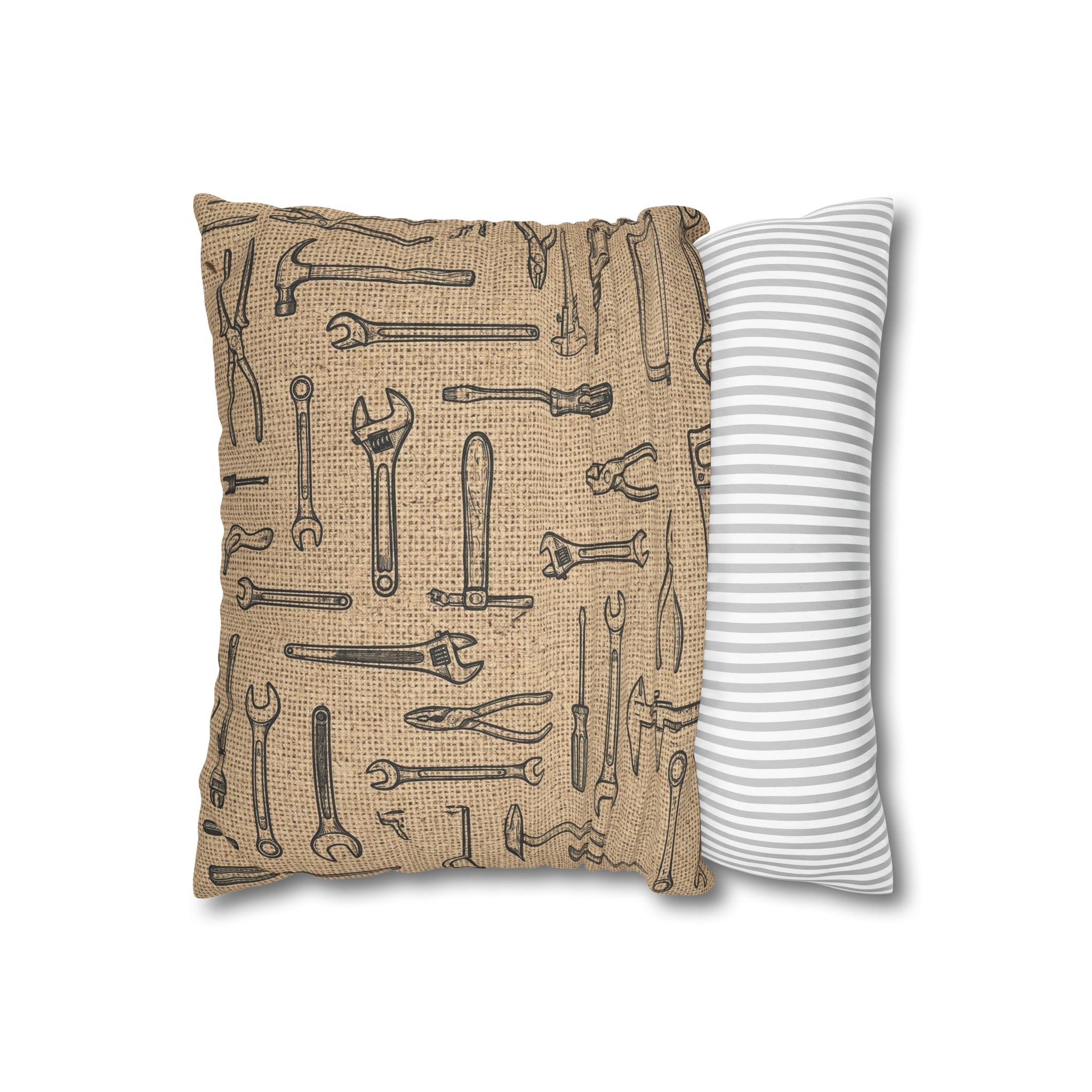 Tool Pattern Pillowcase — Rustic Mechanic Workshop Square Throw Pillow