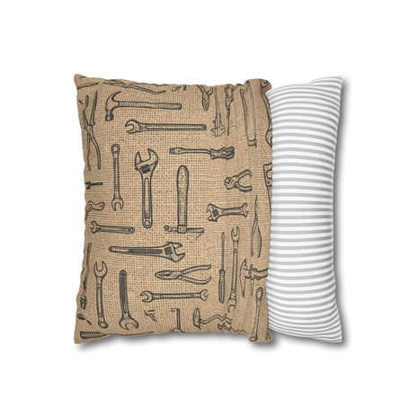 Tool Pattern Pillowcase — Rustic Mechanic Workshop Square Throw Pillow