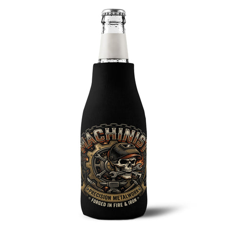 Machinist Skull Zip-Up Bottle Cooler Sleeve — Insulated Beer Koozie for Metalworkers - DCA0485