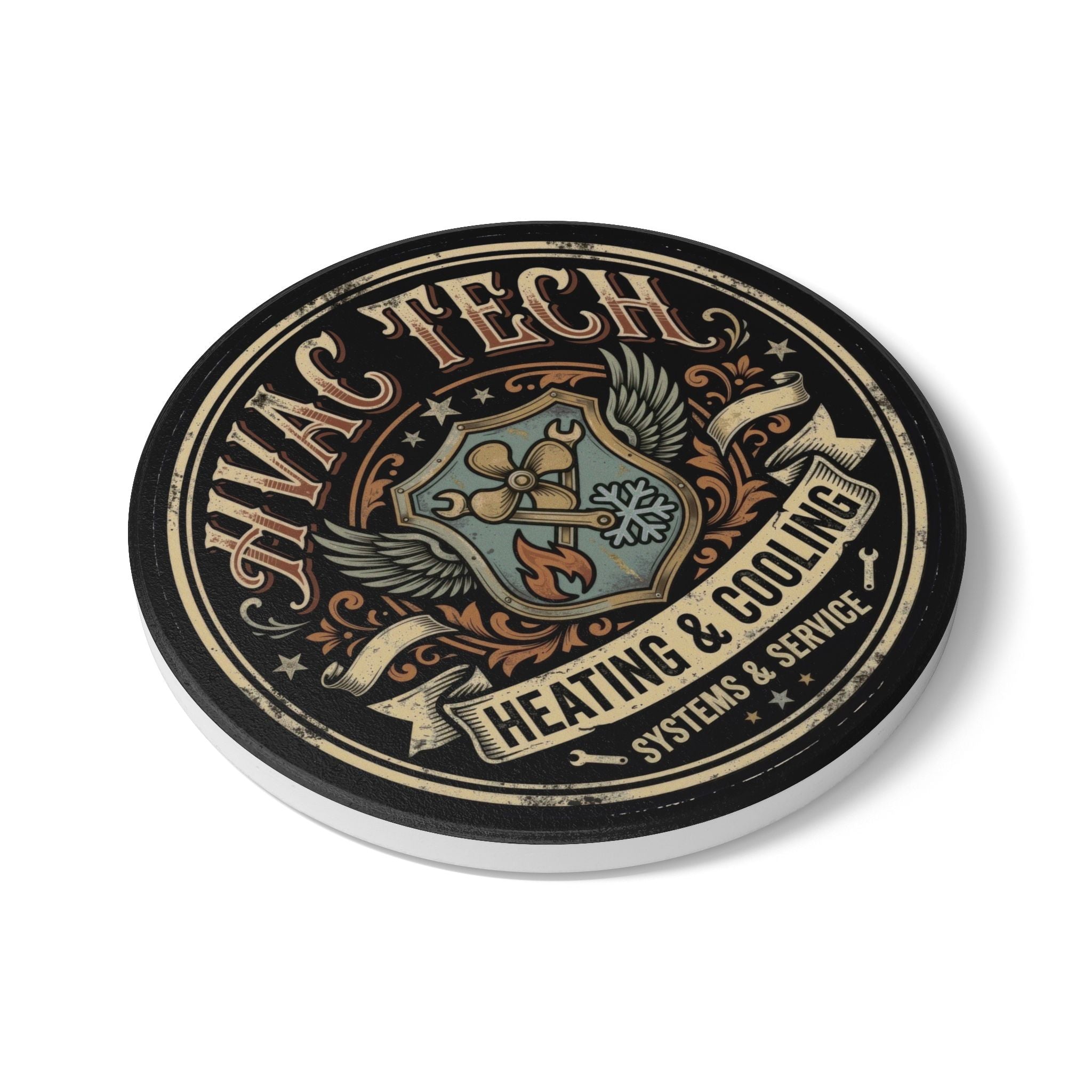 HVAC Tech Ceramic Coaster — Heating & Cooling Systems Crest - DCA0231