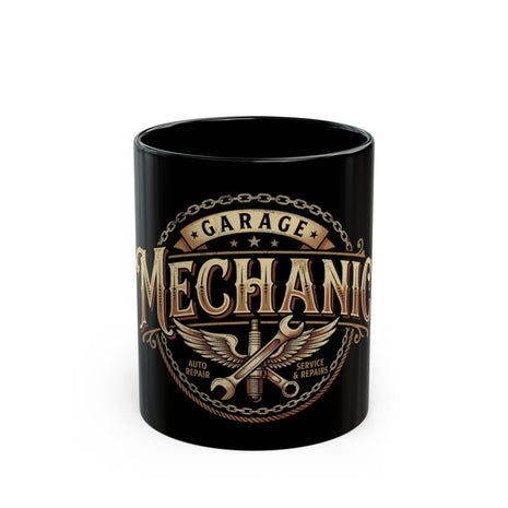 Mechanic Garage Coffee Mug — Vintage Wrench Logo Black Ceramic Mug (11oz, 15oz) - DCA0279