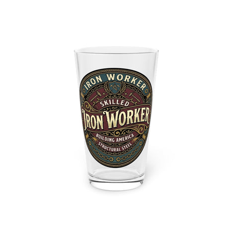 Iron Worker Pint Glass — Skilled Iron Worker Vintage Logo 16oz - DCA0257