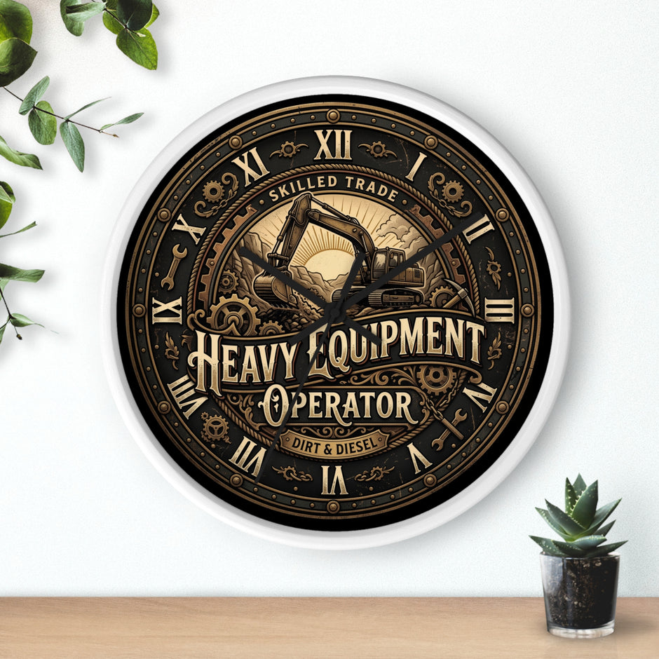 Heavy Equipment Operator Wall Clock — Vintage Excavator Garage & Workshop Decor - DCA0386