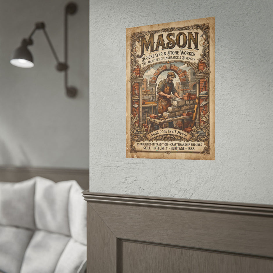 Mason Bricklayer Rolled Poster — Vintage Stoneworker Print - DCA0373