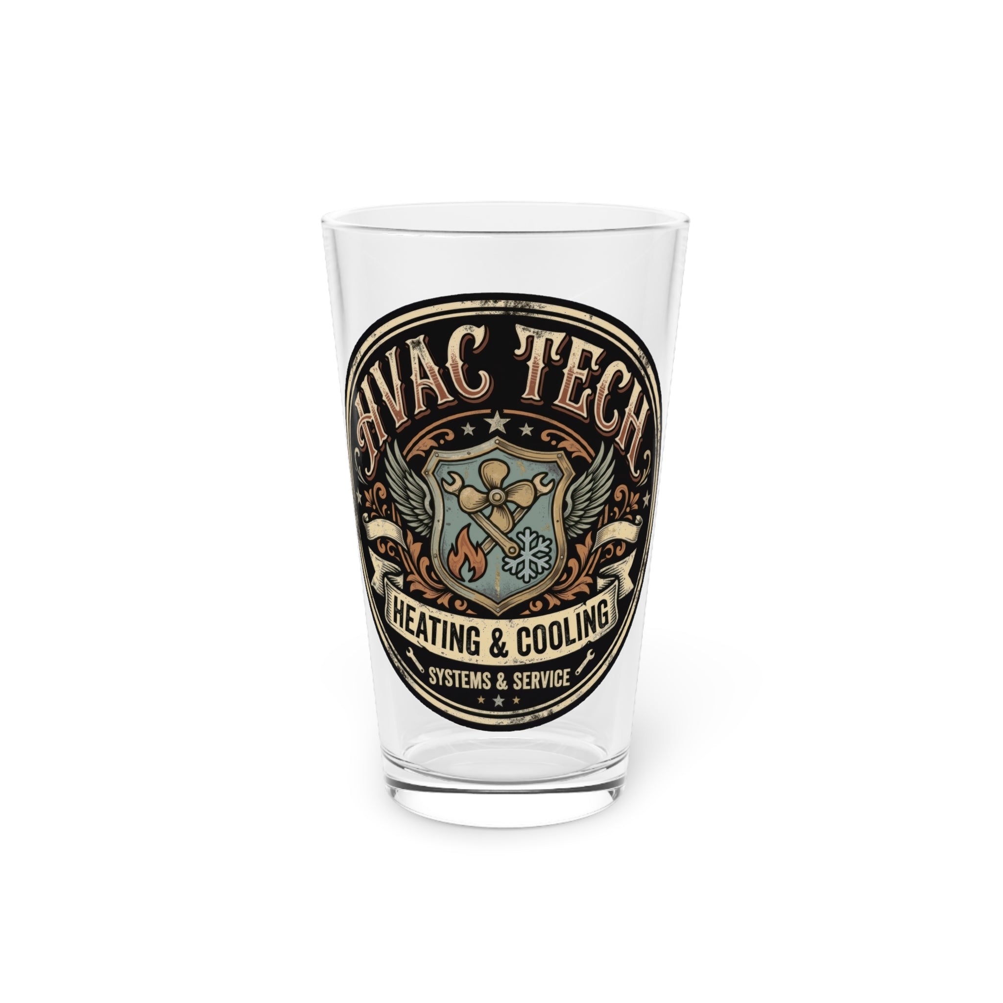 HVAC Tech Pint Glass 16oz — Heating & Cooling Logo Beer Glass - DCA0150