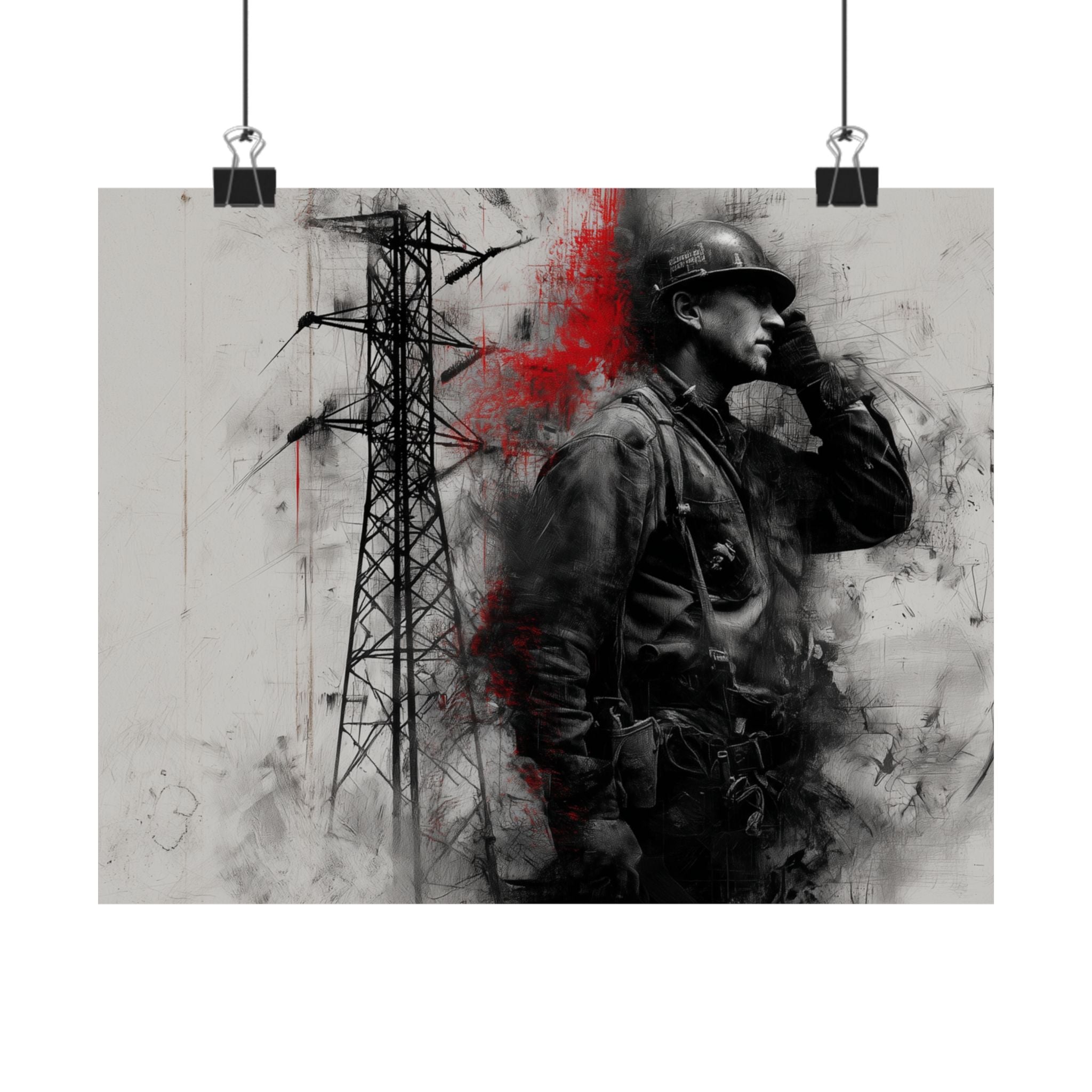Electric Lineman Matte Poster — Industrial Worker Art Print (Horizontal)
