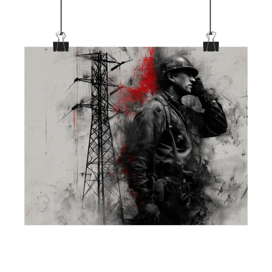 Electric Lineman Matte Poster — Industrial Worker Art Print (Horizontal)