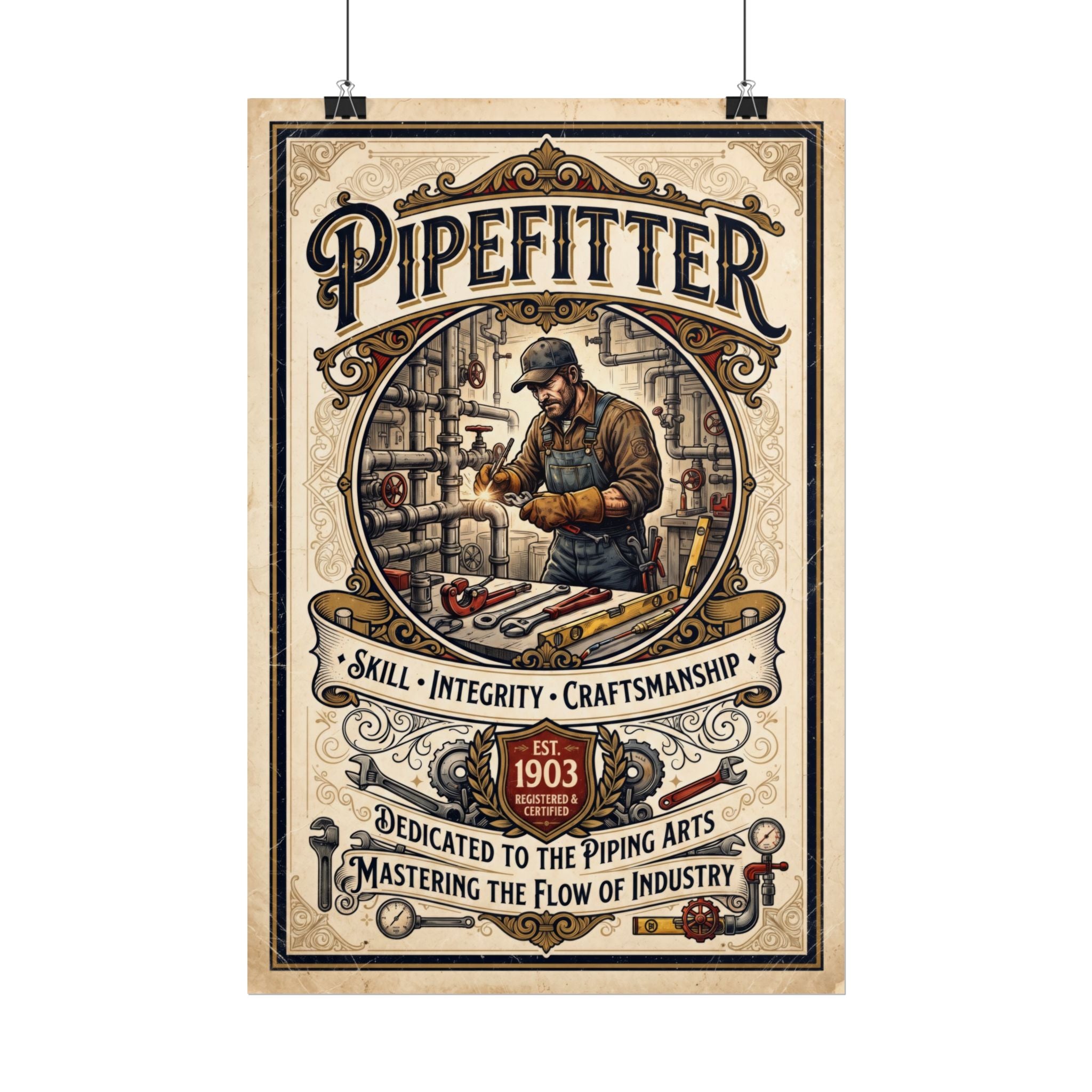 Pipefitter Rolled Poster — Vintage Trades Wall Art: 