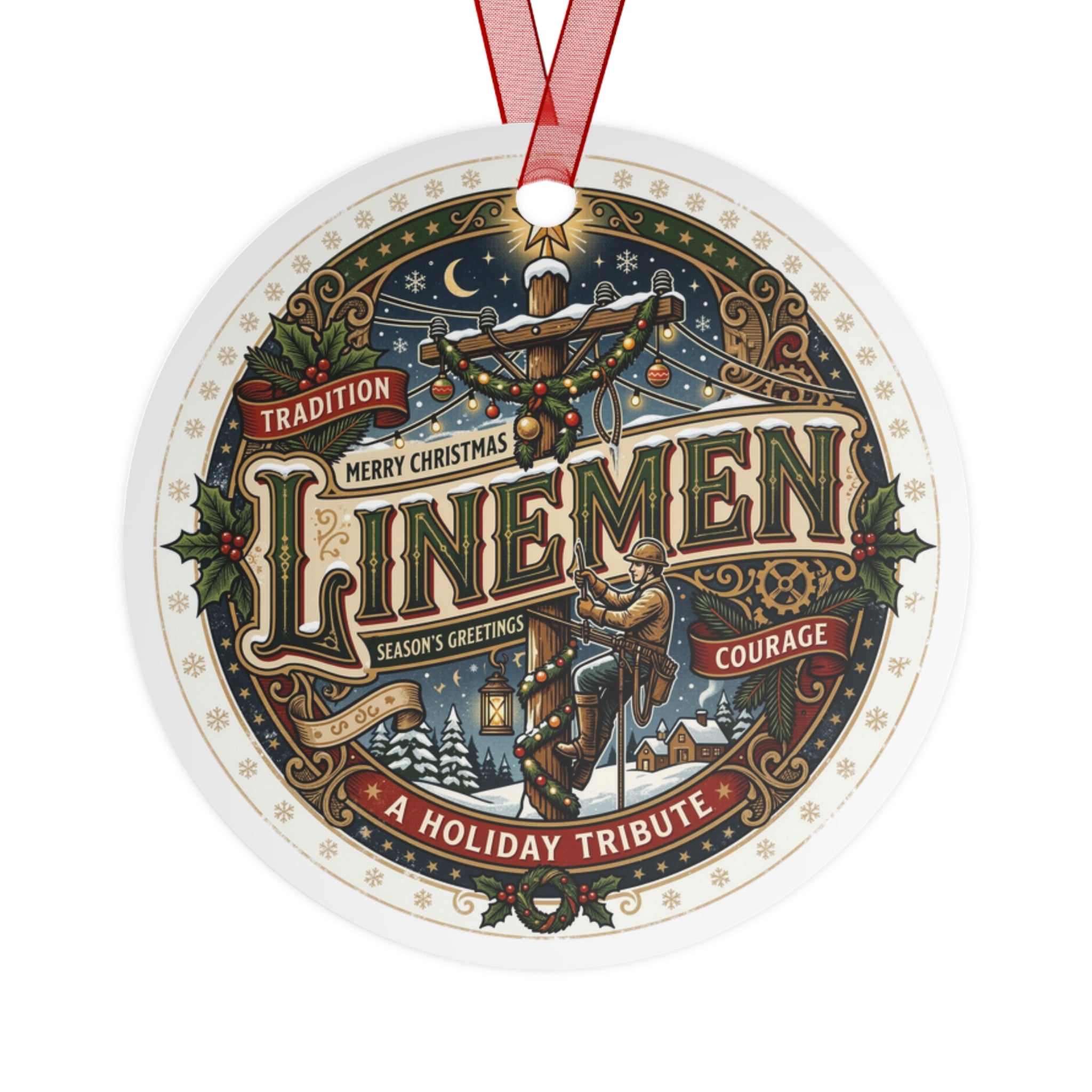 Linemen Christmas Metal Ornament — 'A Holiday Tribute' Vintage Holiday Tribute Ornament - DCA0449