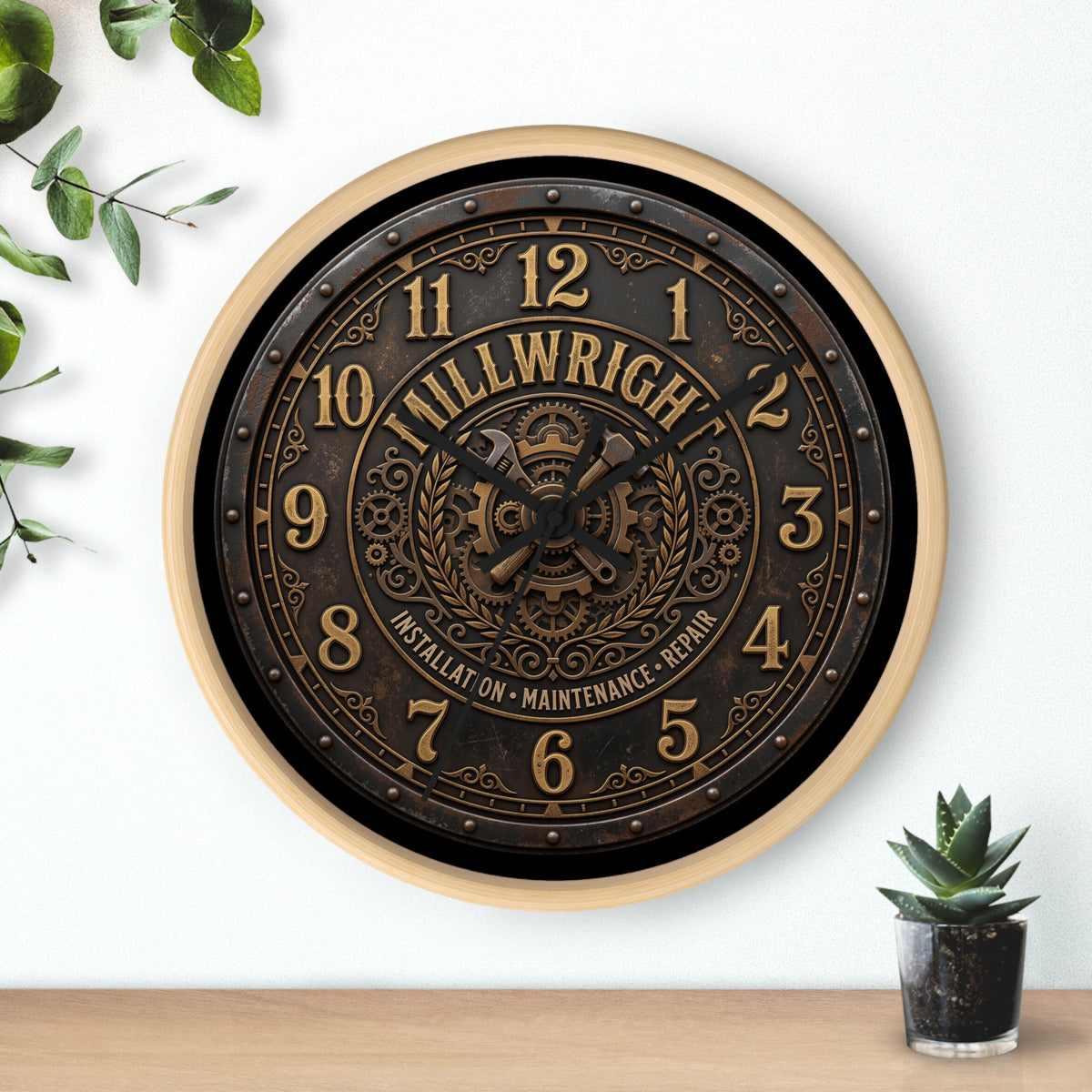 Millwright Vintage Industrial Wall Clock — Steampunk Workshop Decor - DCA0392