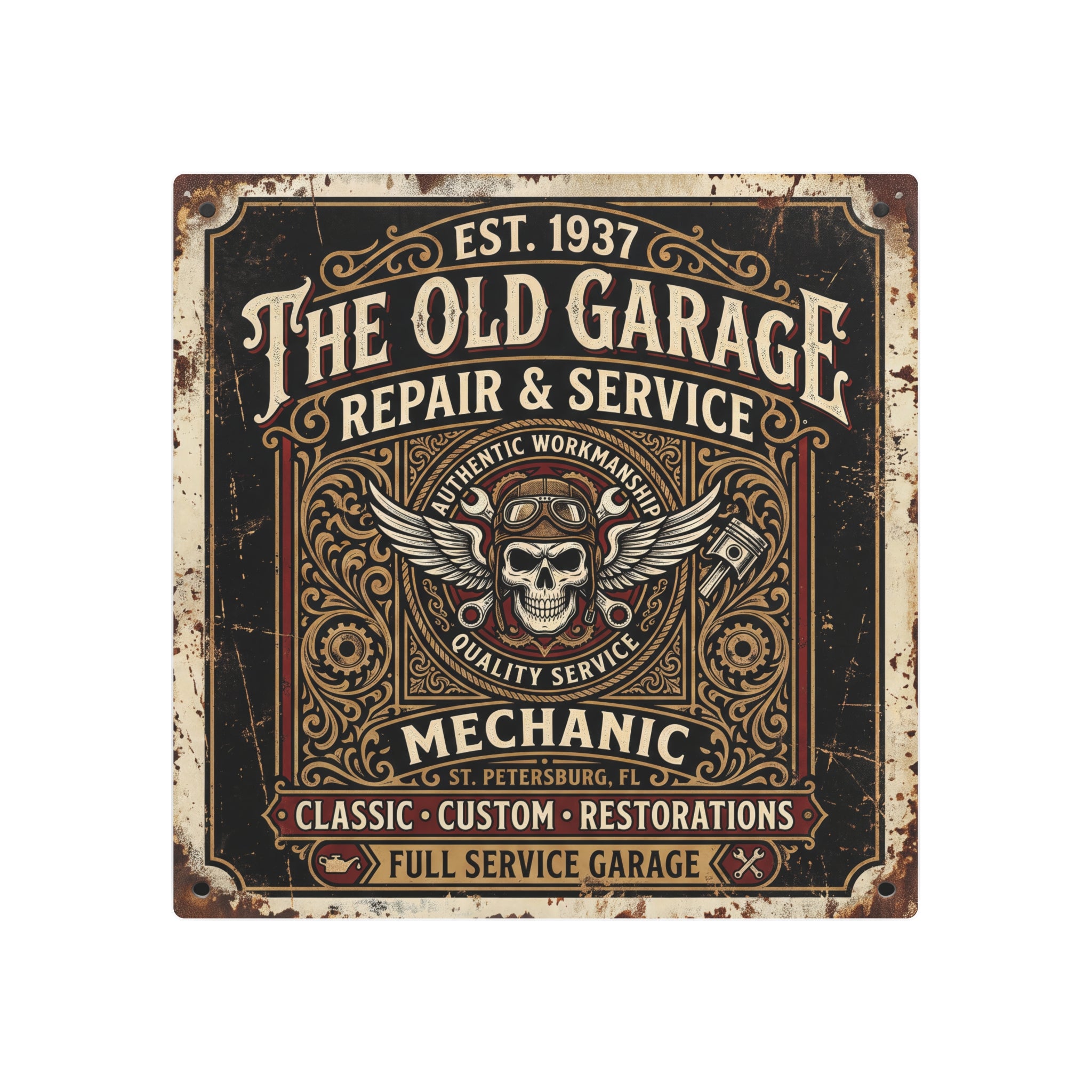 Mechanic - Vintage Mechanic Metal Sign — The Old Garage Repair & Service Wall Art - DCA0437