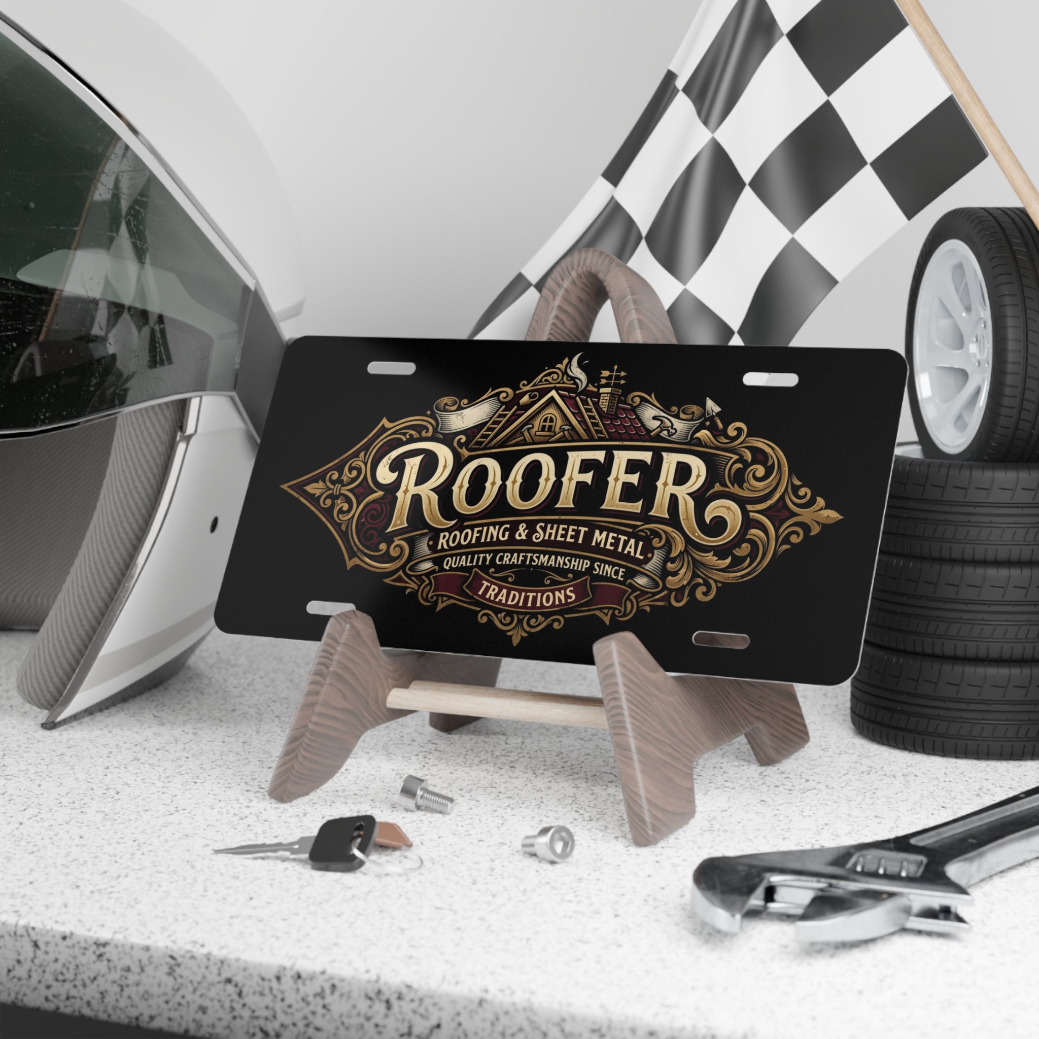 Roofer Vintage Crest Vanity License Plate - DCA0330