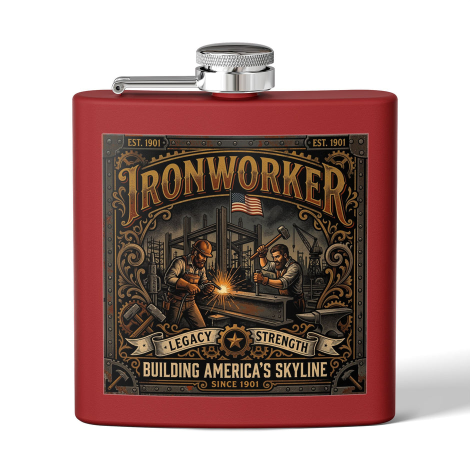 Ironworker Flask — 'Ironworker: Building America's Skyline' Stainless Steel 6oz Hip Flask - DCA0424