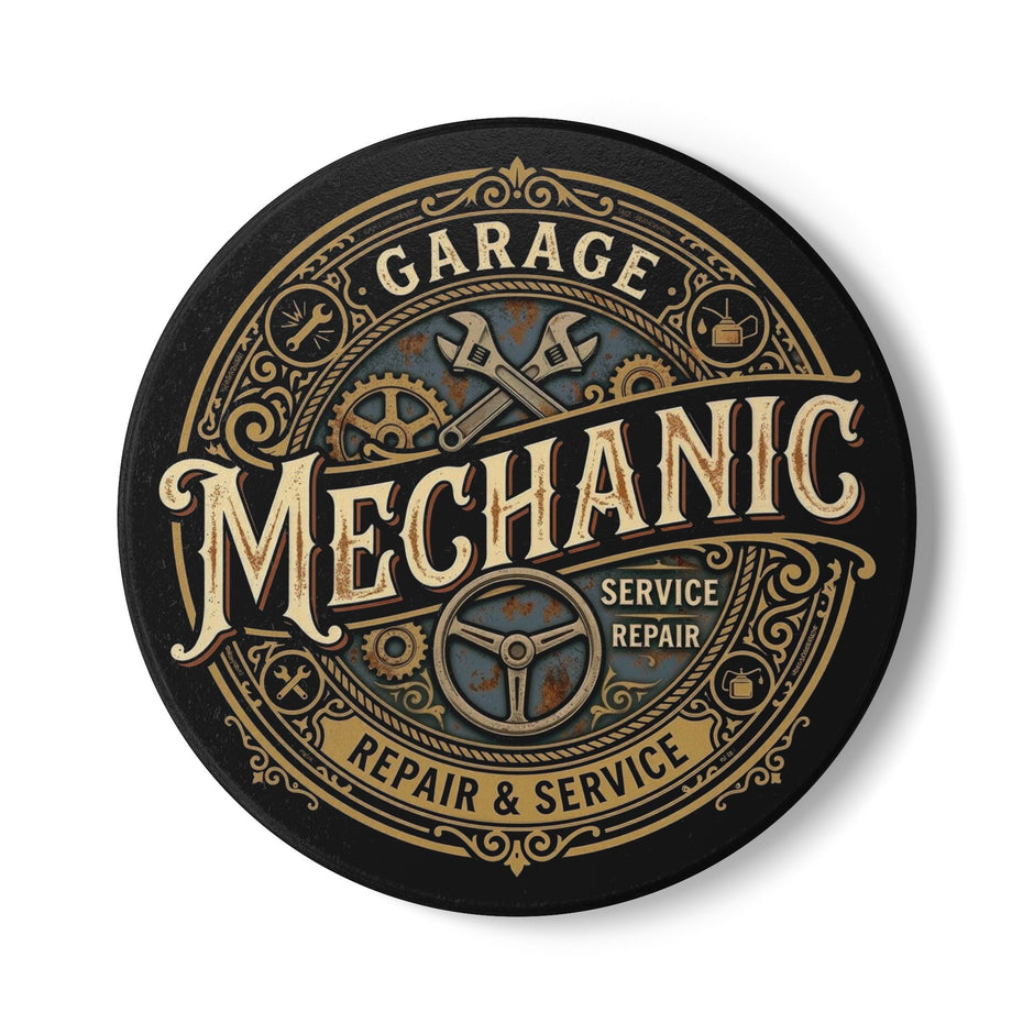 Garage Mechanic Ceramic Coaster — Vintage Repair & Service Design - DCA0234