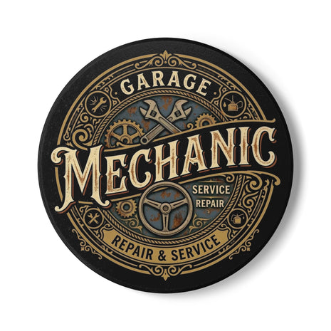 Garage Mechanic Ceramic Coaster — Vintage Repair & Service Design - DCA0234