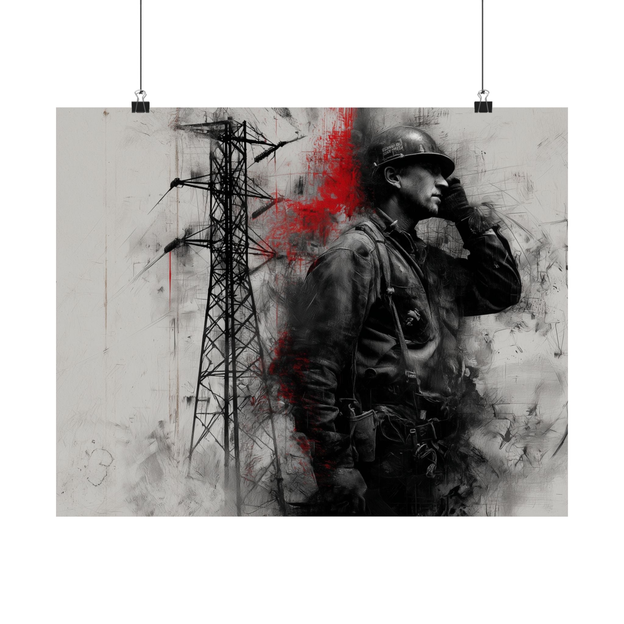 Electric Lineman Matte Poster — Industrial Worker Art Print (Horizontal)