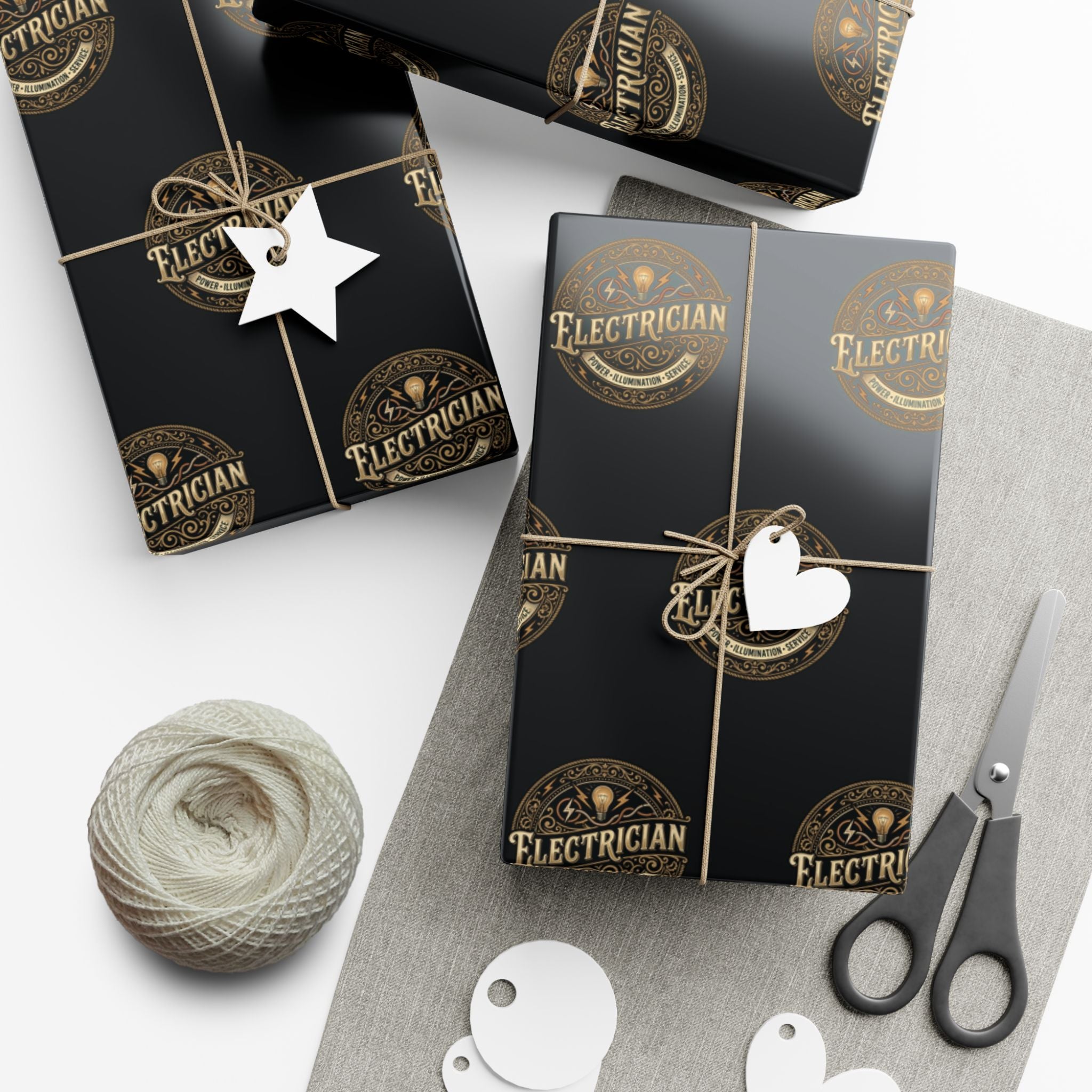 Electrician Gift Wrap Paper – Industrial Logo (Black & Gold)