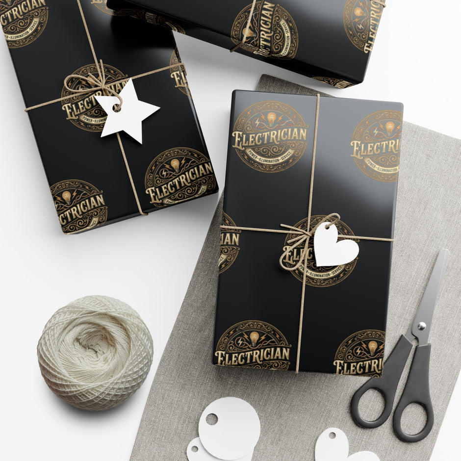 Electrician Gift Wrap Paper – Industrial Logo (Black & Gold)