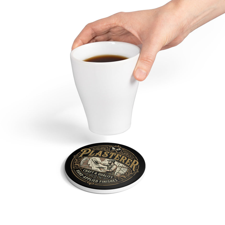 Plasterer Ceramic Coaster — Vintage Tradesman Logo, 'Craft & Quality'- DCA0238