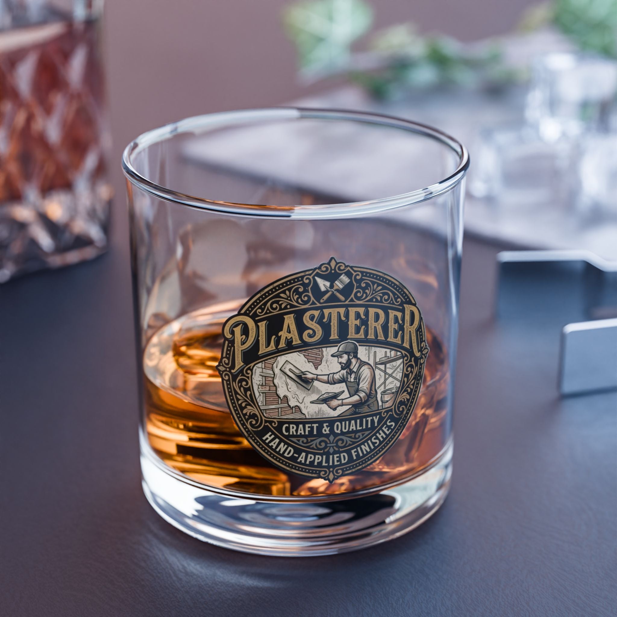 Plasterer Craft Logo 10oz Rocks Glass – Vintage Tradesman Whiskey Tumbler - Plasterer - DCA0207