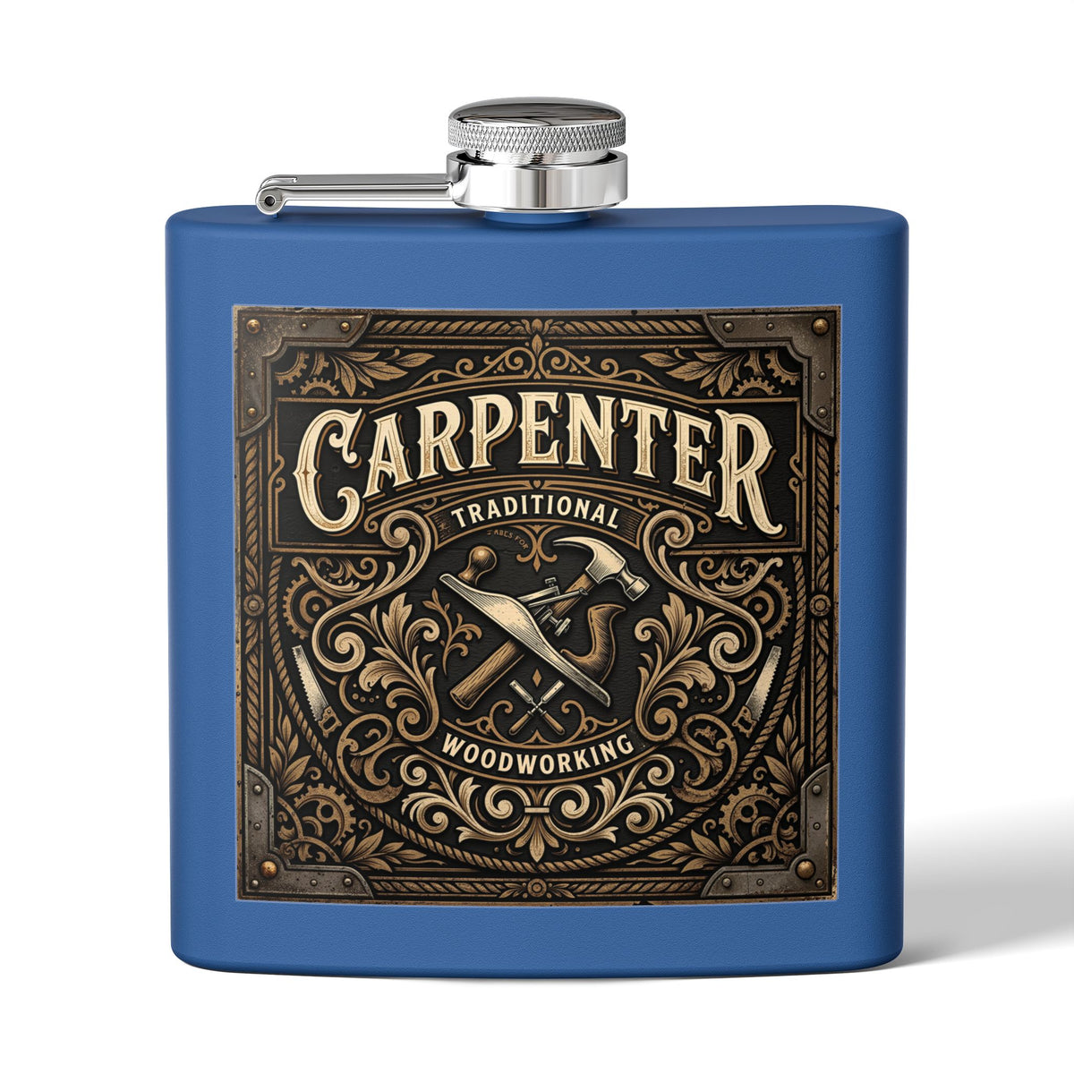 Carpenter Stainless Steel Flask – Traditional Woodworking 6oz Hip Flask Gift - DCA0420