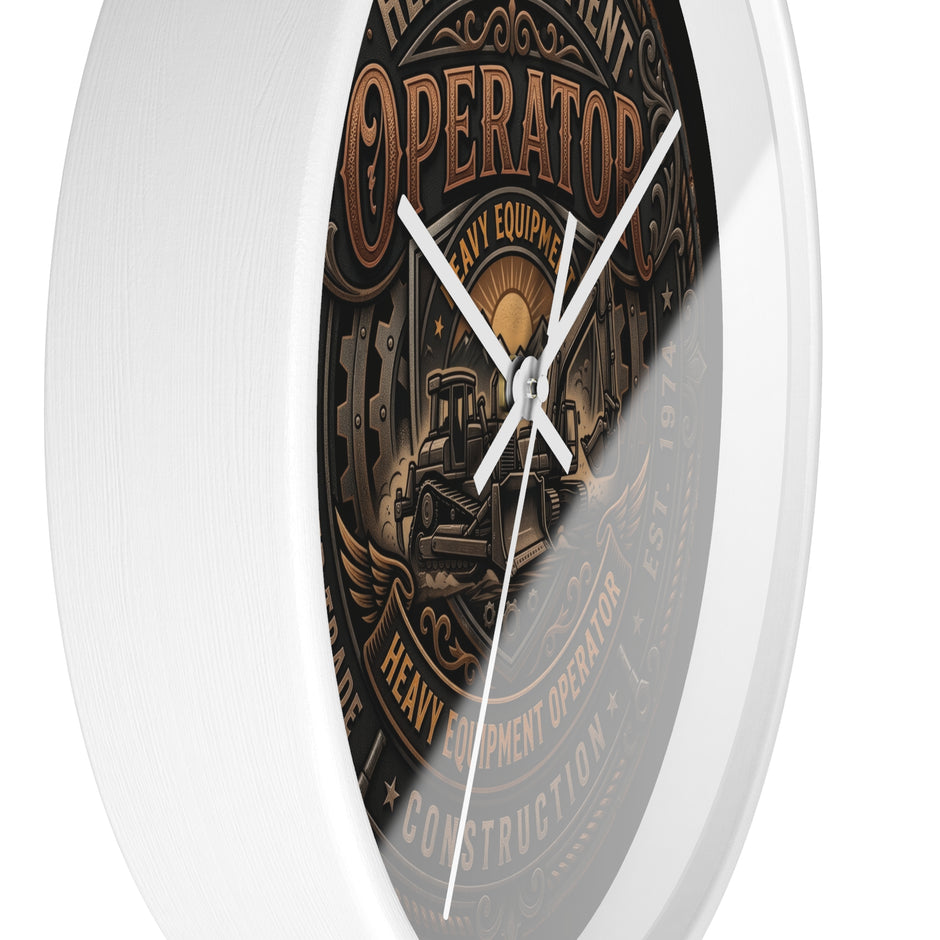 Heavy Equipment Operator Wall Clock — Construction Crew Vintage Badge Clock - DCA0386
