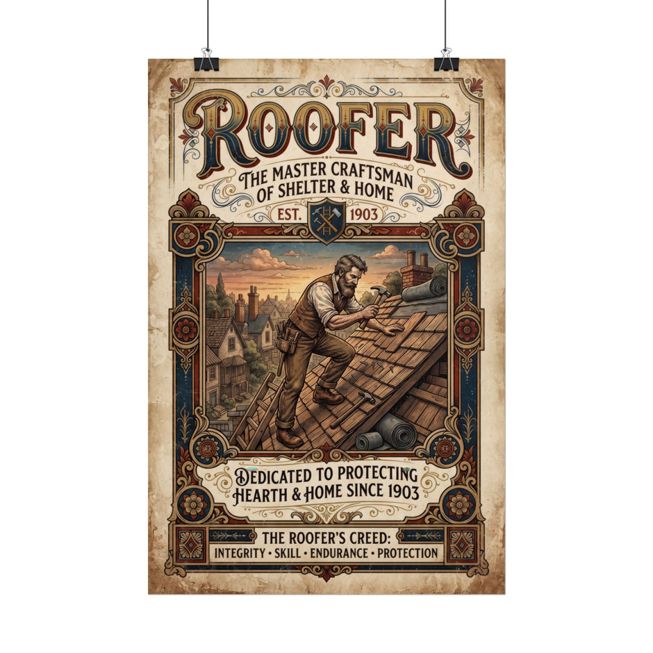 Roofer Vintage Poster — 'Roofer: The Master Craftsman' Rolled Wall Art - DCA0380