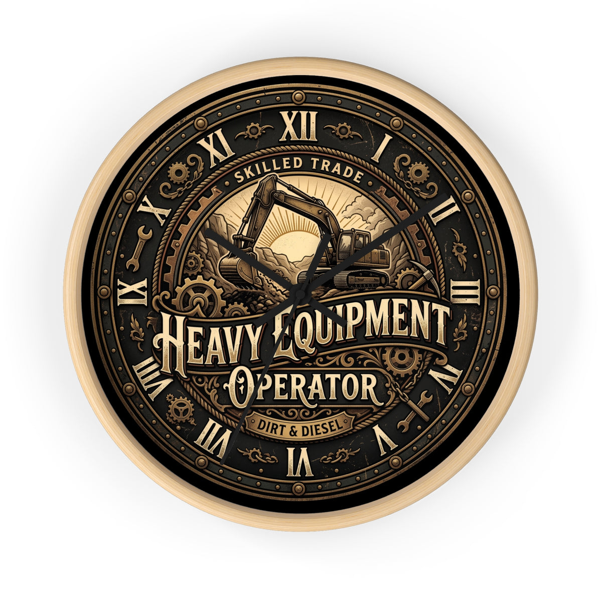 Heavy Equipment Operator Wall Clock — Vintage Excavator Garage & Workshop Decor - DCA0386