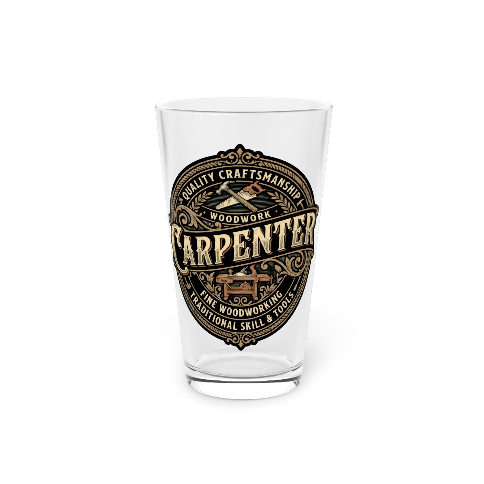 Carpenter Pint Glass — 16oz Vintage Woodworking Beer Glass - DCA0183