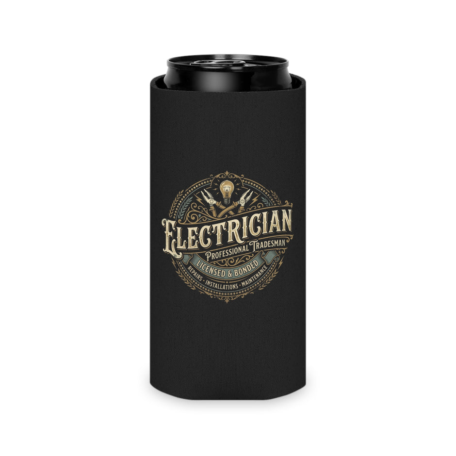 Electrician Can Cooler – Vintage Tradesman Logo Beverage Koozie - DCA0287
