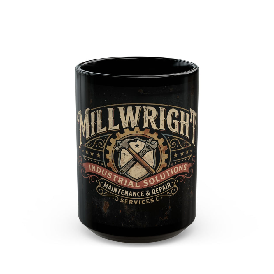 Millwright Industrial Logo Black Coffee Mug – Maintenance & Repair Tool Emblem (11oz/15oz) - DCA0280