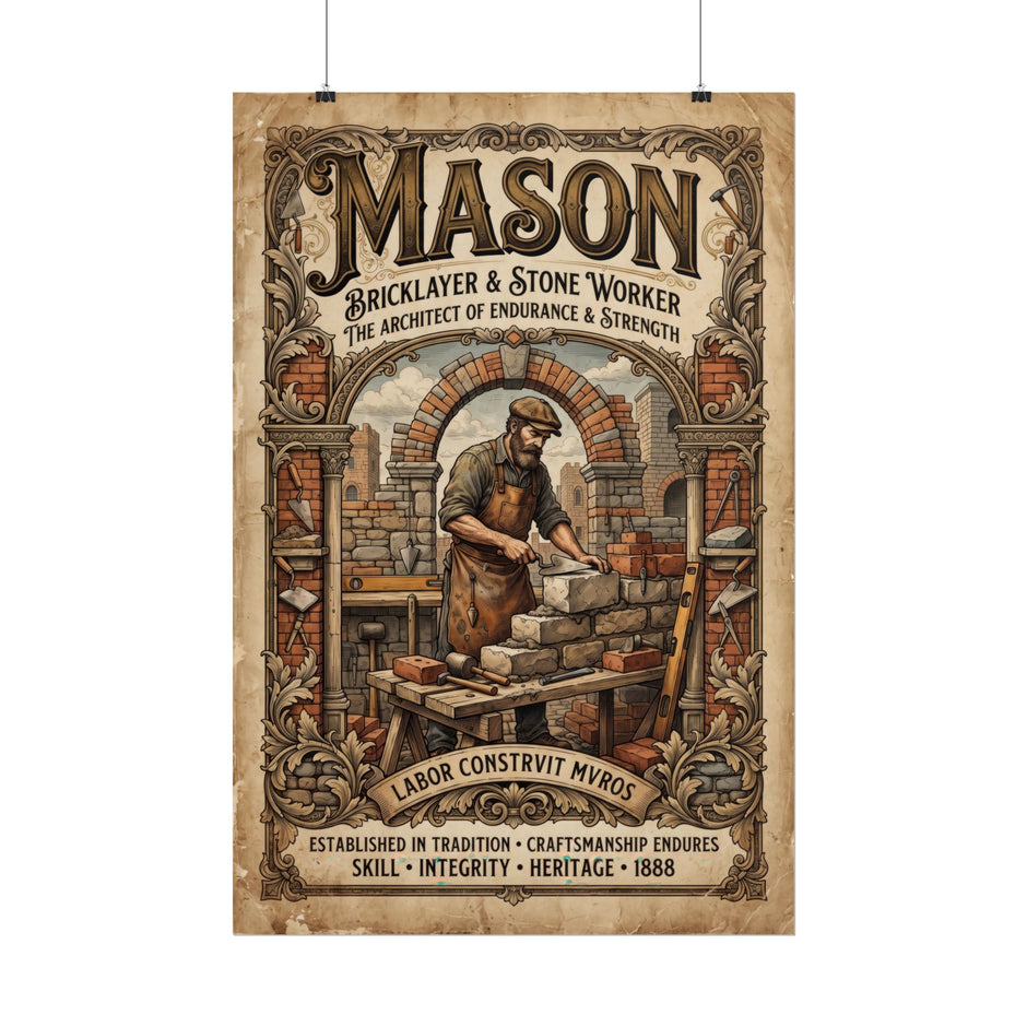 Mason Bricklayer Rolled Poster — Vintage Stoneworker Print - DCA0373